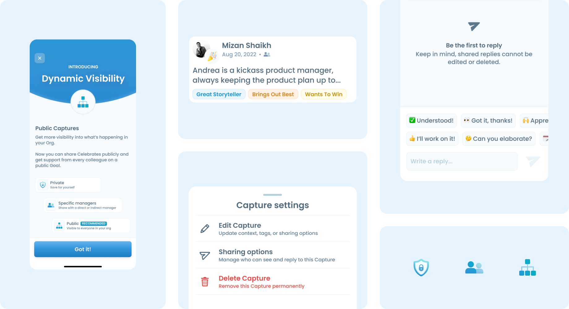 Dynamic Visibility — public Captures, peer feedback, and Capture settings